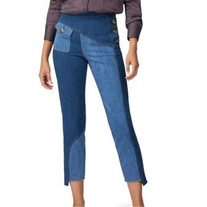 Rejina Pyo Luci Patchwork Contrast Raw Hem Slim Straight Ankle Jean Trousers 14